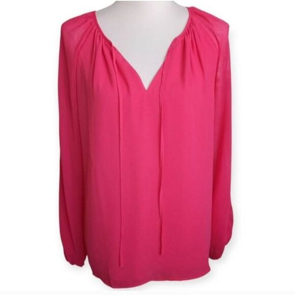 White House Black Market Pink Tie Front Blouse SZ.4 EUC - Picture 2 of 7